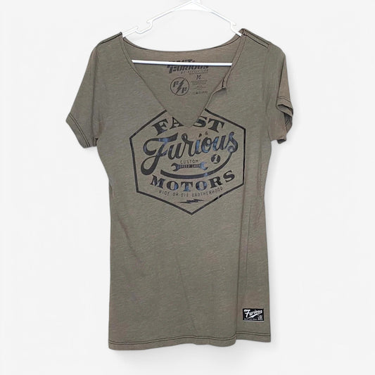 Women's V-Neck T-Shirt - Size M - Brownish Gray - "Fast & Furious" by Affliction