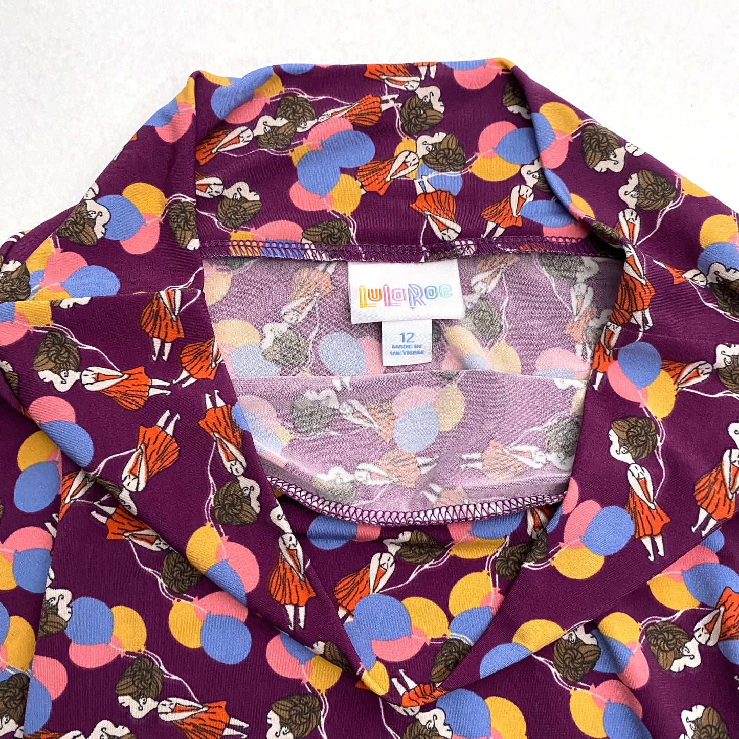 LuLaRoe Kids Azure A-Line Skirt | 12 (12-14) | Purple/Multicolor Girl w/Balloons | NWT