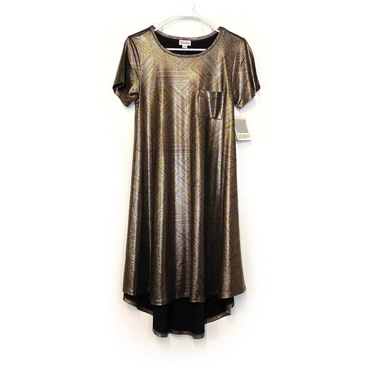 LuLaRoe Womens XS Purple/Silver/Gold Metallic ELEGANT 'Carly' S/s Swing Dress NWT