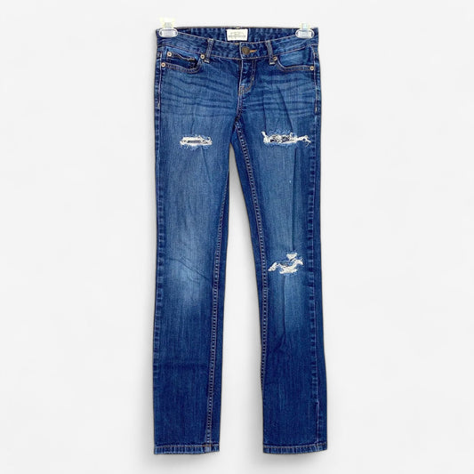 Aeropostale Women's Bayla Skinny Distressed Jeans - Blue Denim - Size 1/2 - Regular Length