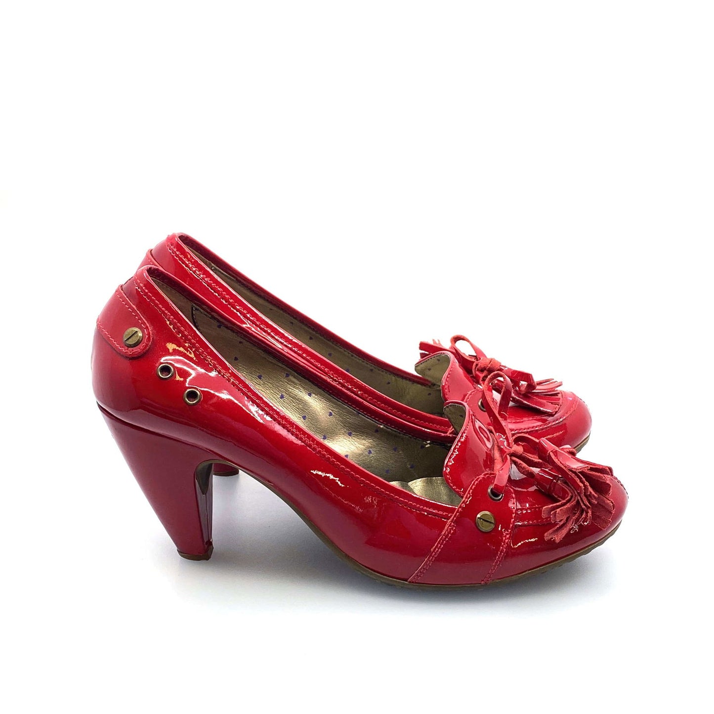 Fergalicious Womens Size 10 Red Patent Leather Heels Pumps Bow Tassle - | Buy at Parsimony Shoppes