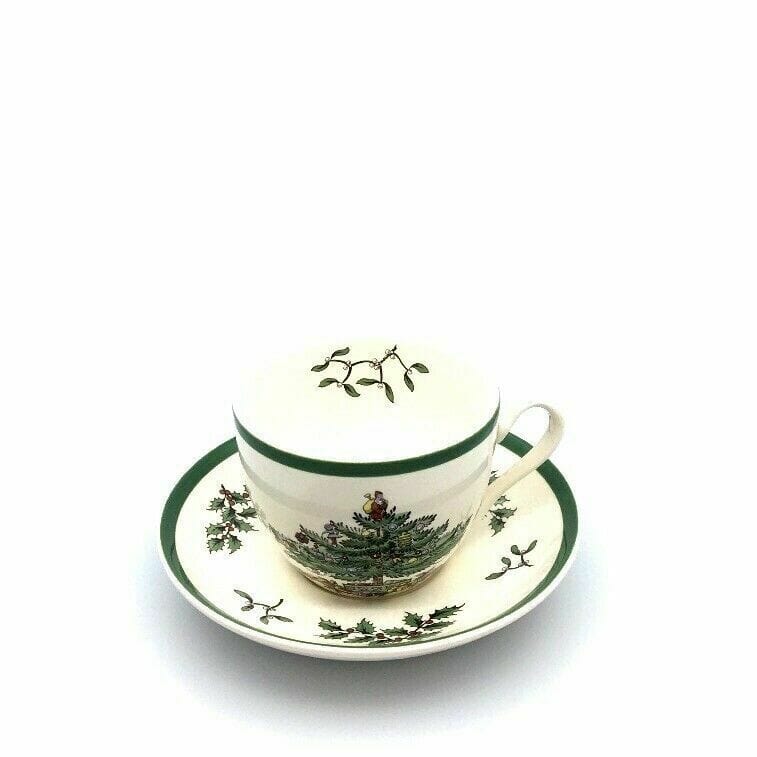 Festive Spode Christmas Tree Coffee & Tea Cup & Saucer Set - 7oz, White, Very Good - | Buy at Parsimony Shoppes