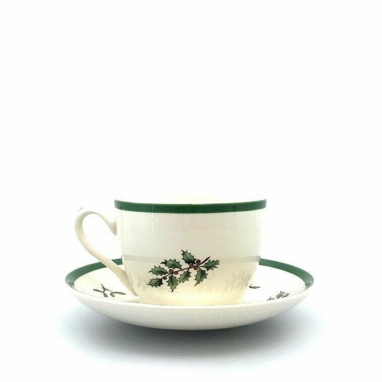 Festive Spode Christmas Tree Coffee & Tea Cup & Saucer Set - 7oz, White, Very Good - | Buy at Parsimony Shoppes