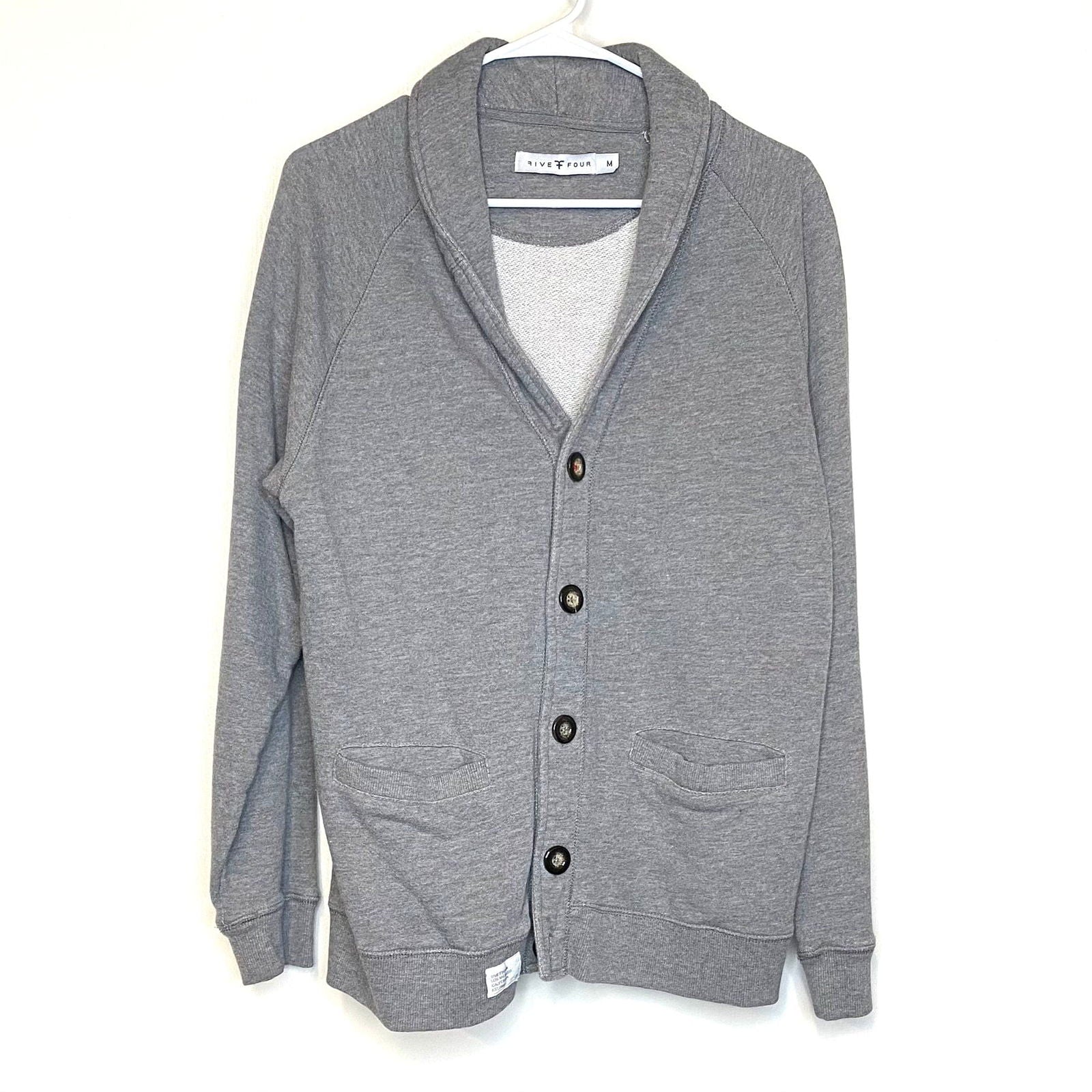 Five Four Mens Size M Gray Varsity Cardigan Button Up Sweatshirt L s P Parsimony Shoppes