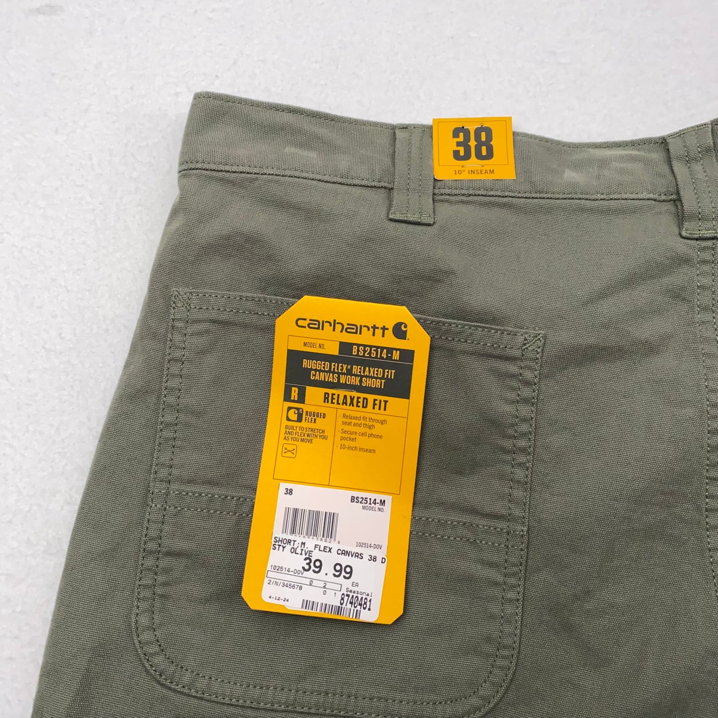 Carhartt Work Shorts - Mens Rugged Flex Canvas | 38 | Army Green | New with Tags