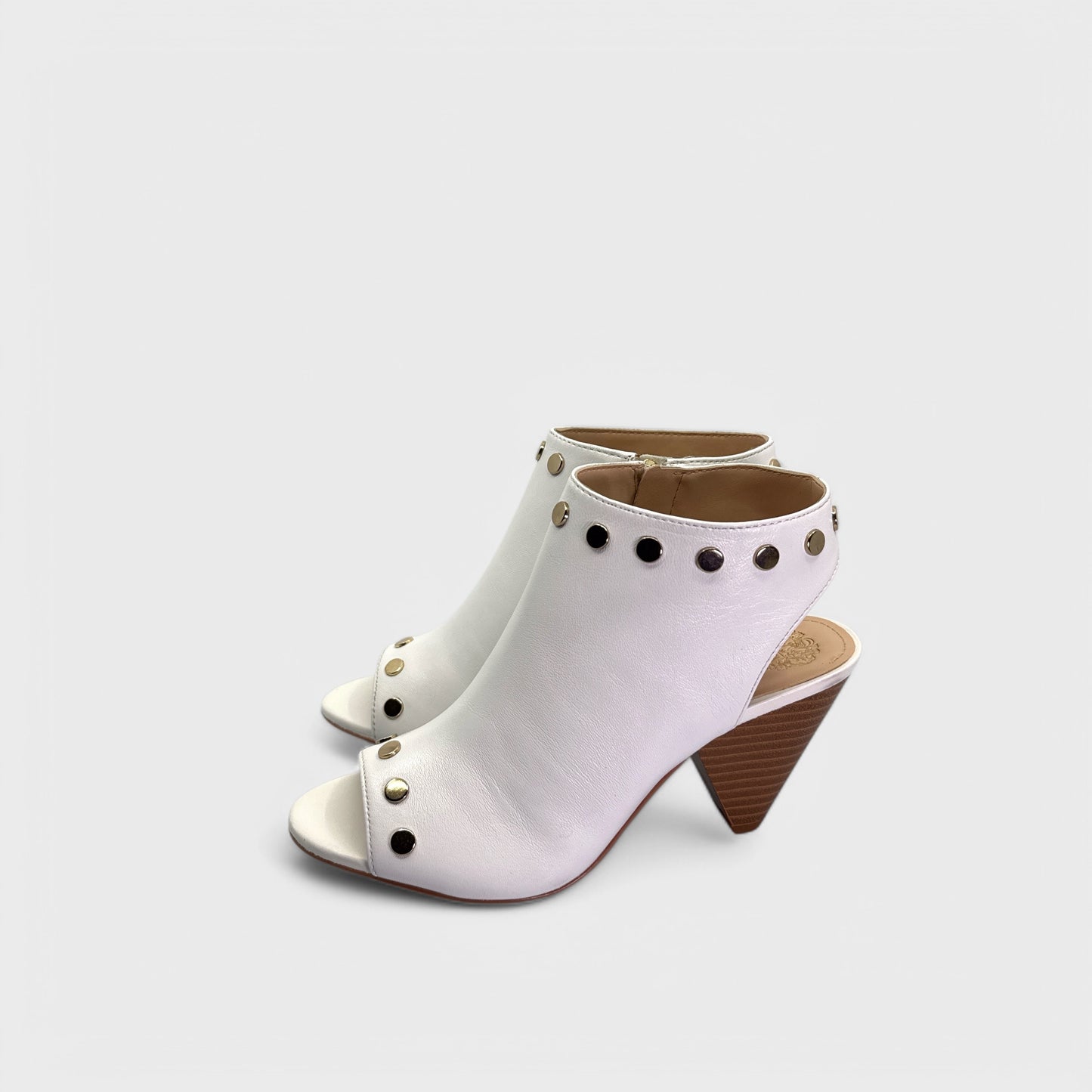 Vince Camuto VC-EDIA Heeled Sandals - 6M - Ivory Nappa Leather - Studded Zip Booties - NIB