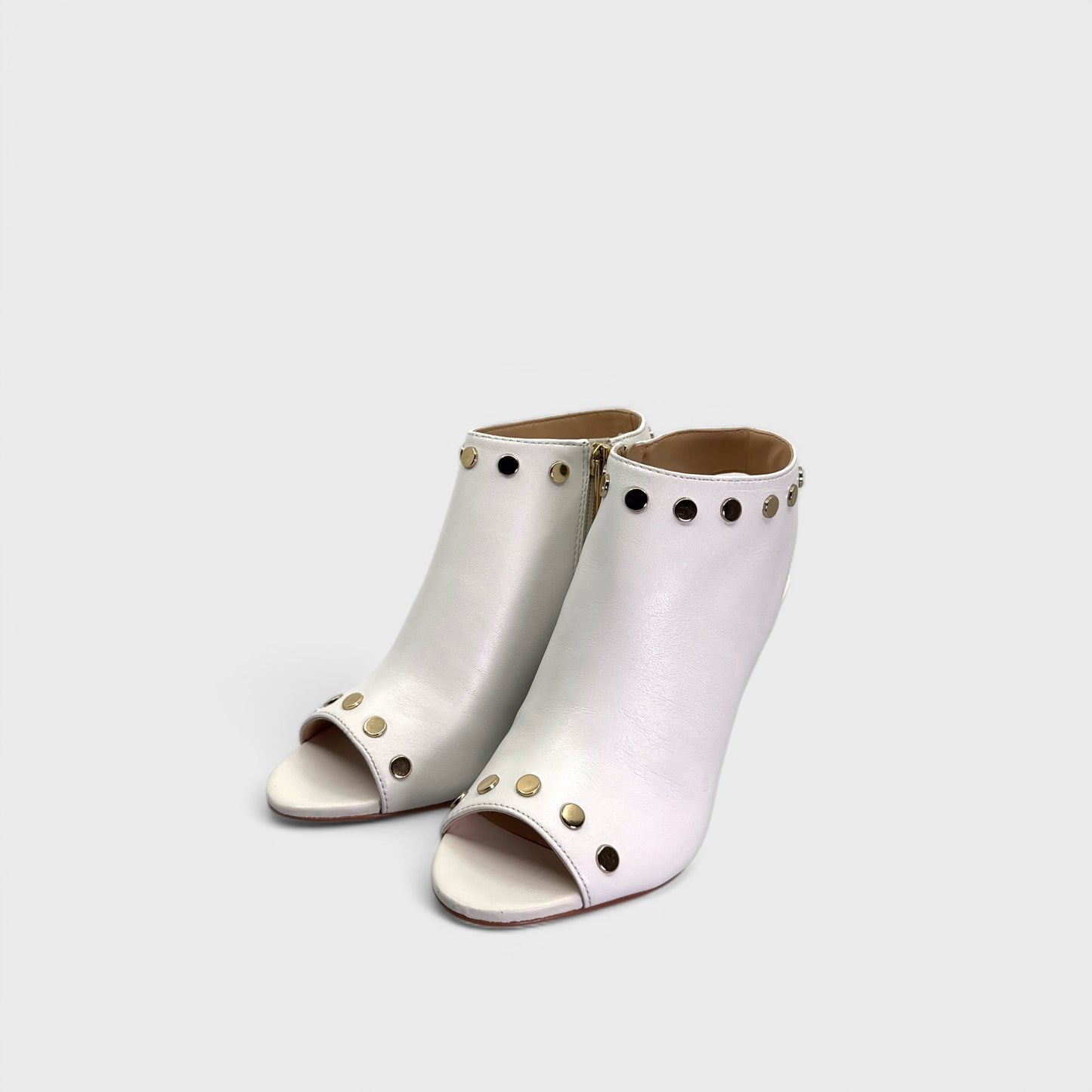 Vince Camuto VC-EDIA Heeled Sandals - 6M - Ivory Nappa Leather - Studded Zip Booties - NIB