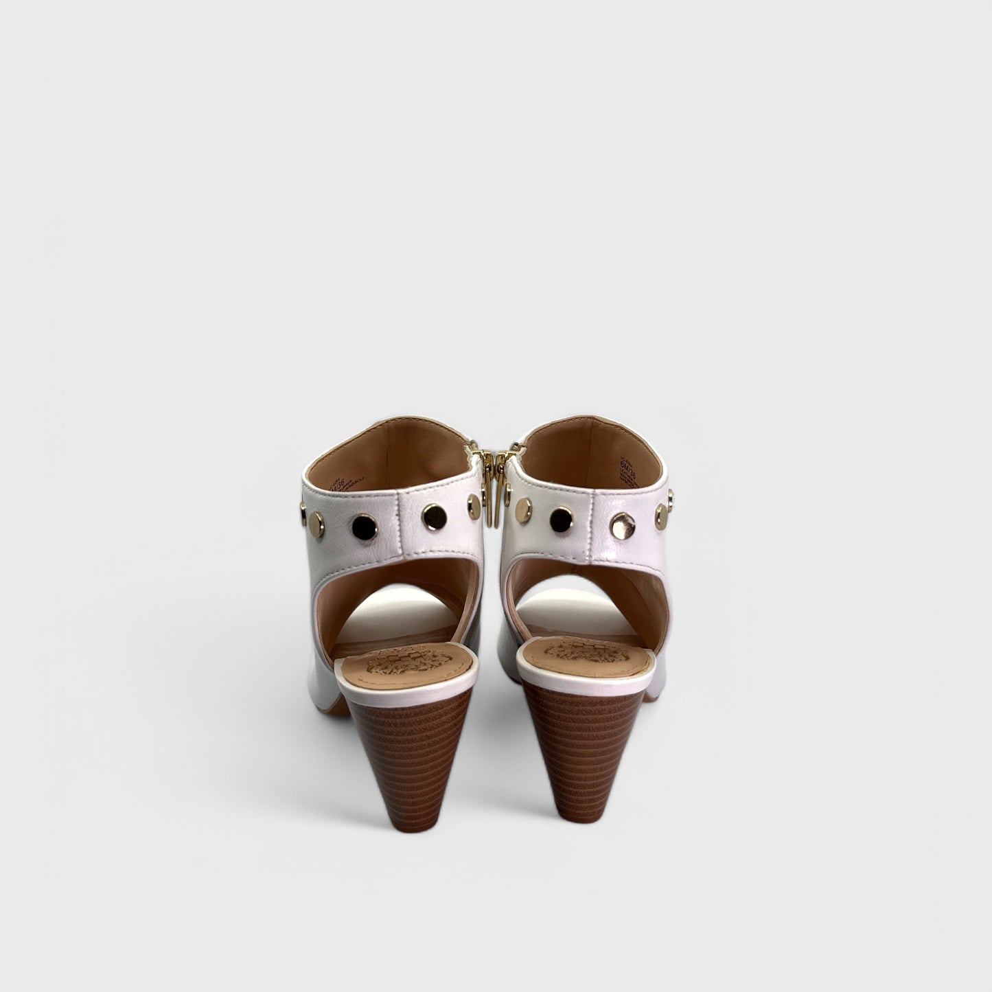 Vince Camuto VC-EDIA Heeled Sandals - 6M - Ivory Nappa Leather - Studded Zip Booties - NIB