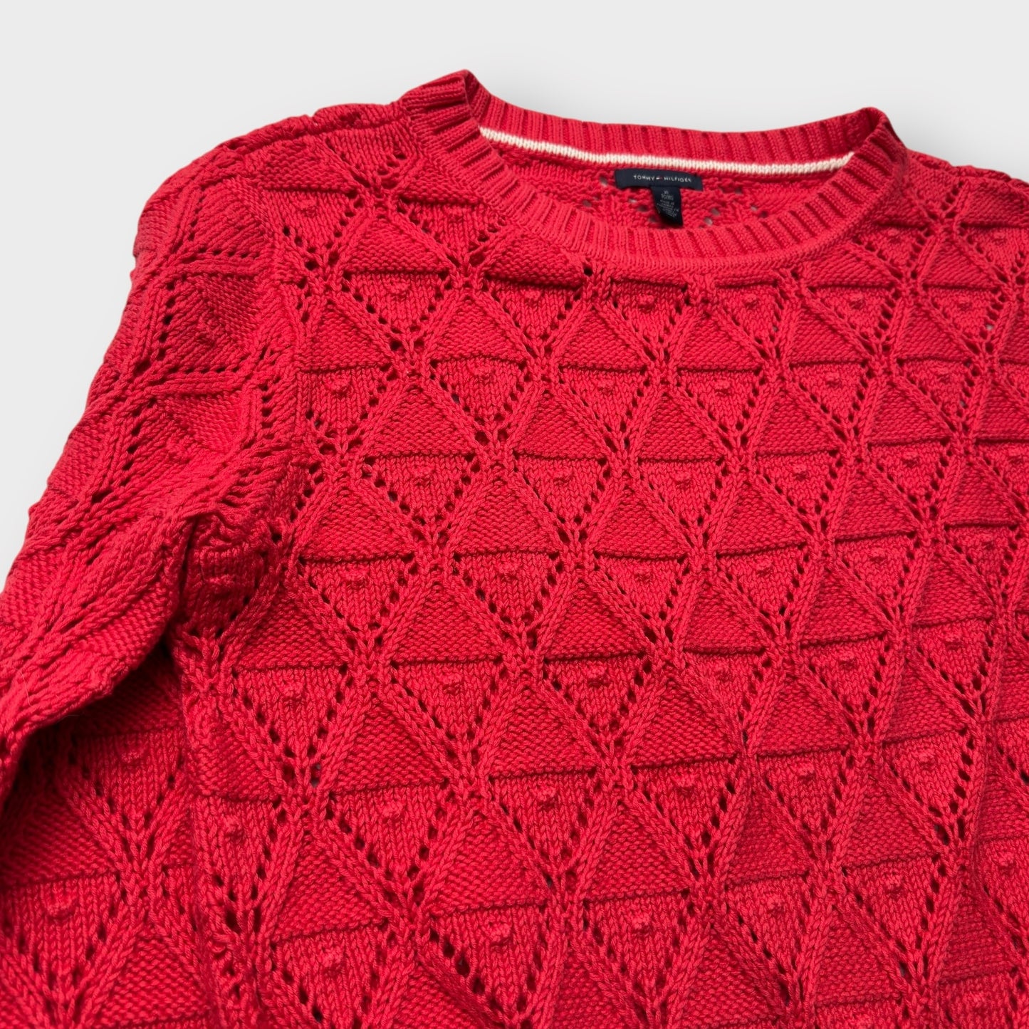 Tommy Hilfiger Red Crocheted Knitted Sweater XL - EUC