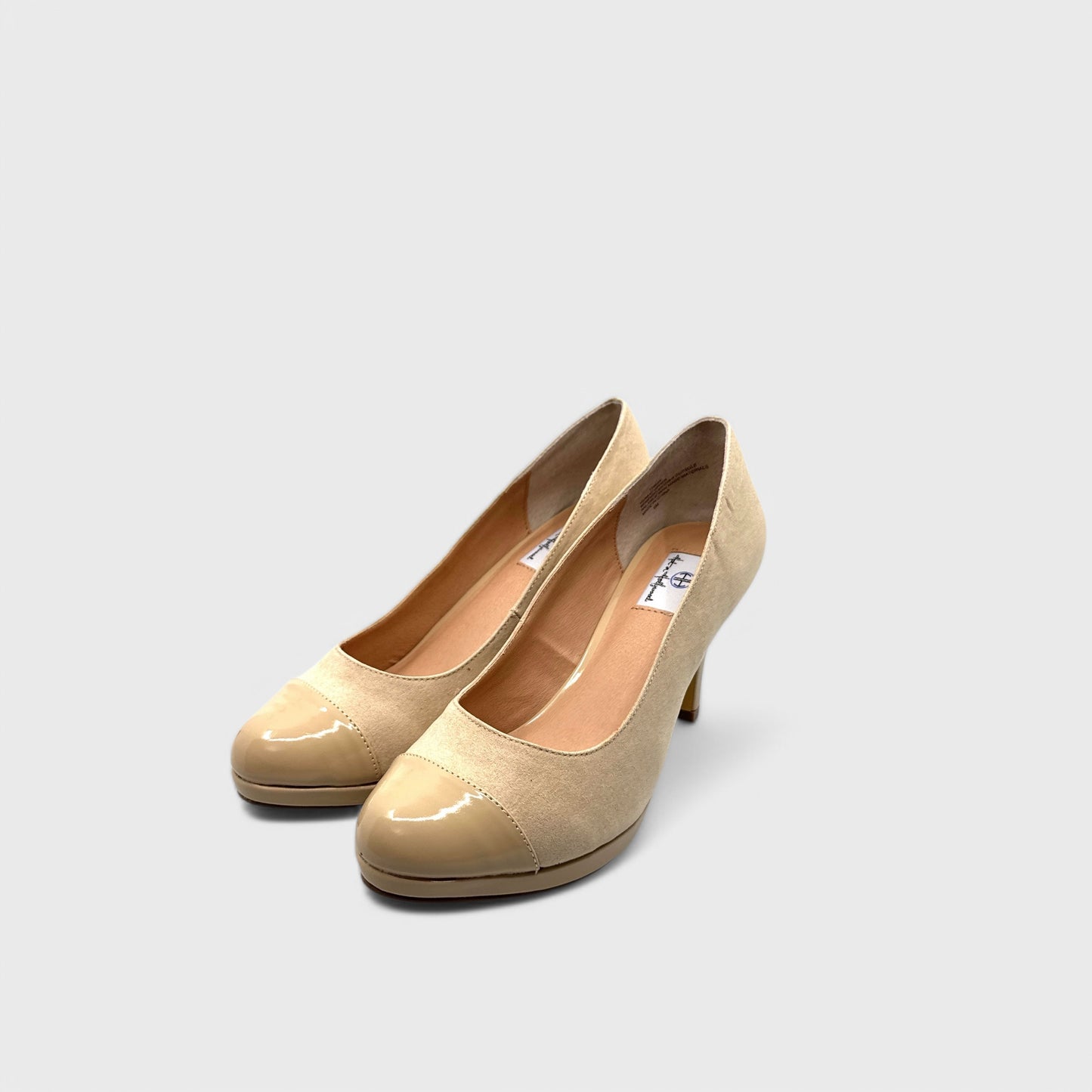 Hot In Hollywood Dress Heels - 6M - Sand Faux Suede - Cap Toe Round Toe Pumps - NIB