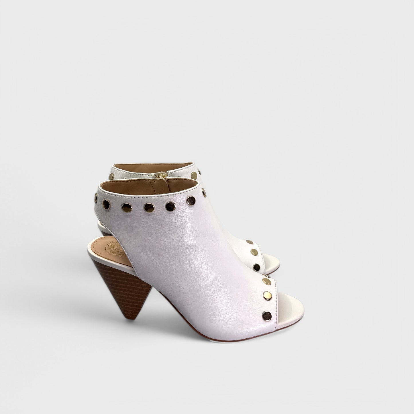 Vince Camuto VC-EDIA Heeled Sandals - 6M - Ivory Nappa Leather - Studded Zip Booties - NIB