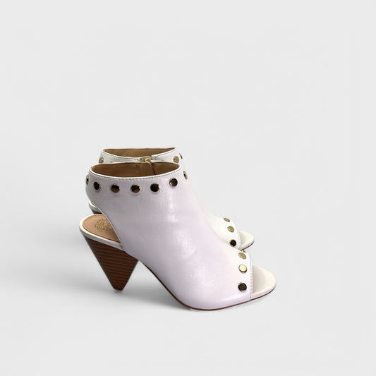 Vince Camuto VC-EDIA Heeled Sandals - 6M - Ivory Nappa Leather - Studded Zip Booties - NIB