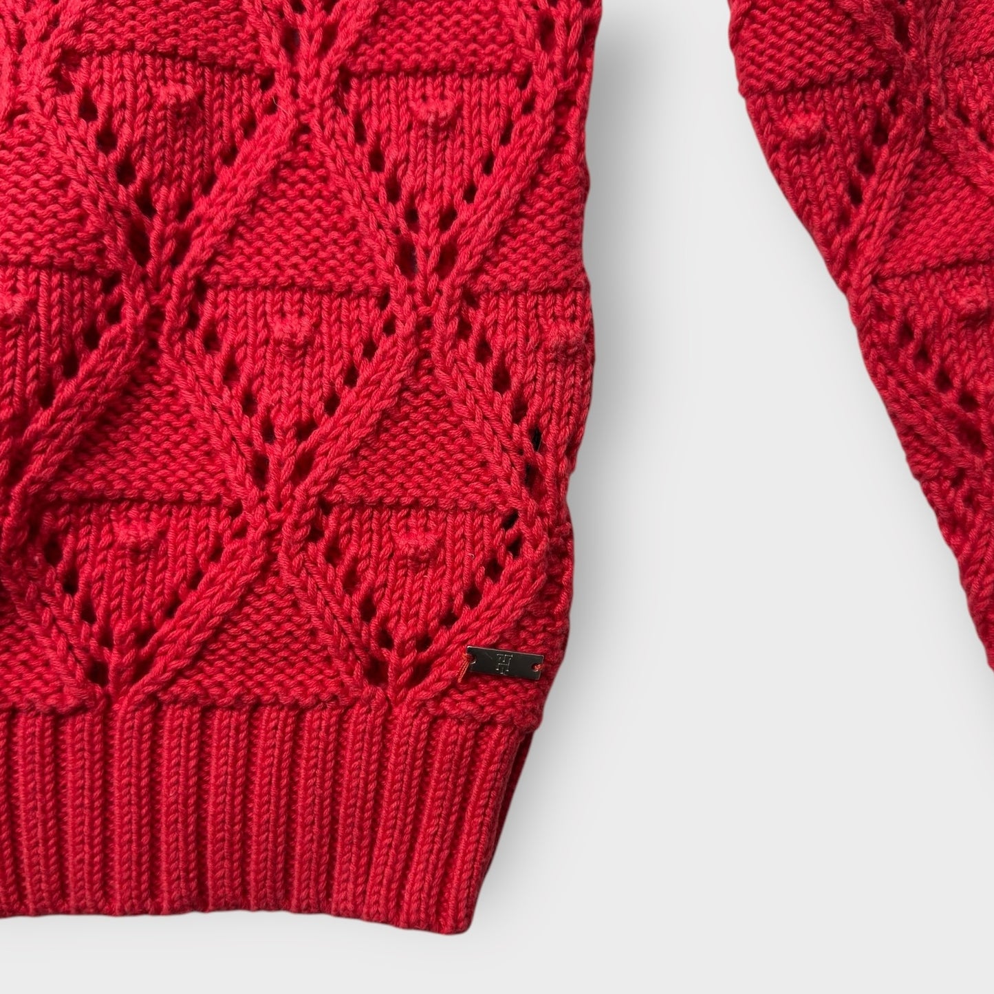 Tommy Hilfiger Red Crocheted Knitted Sweater XL - EUC