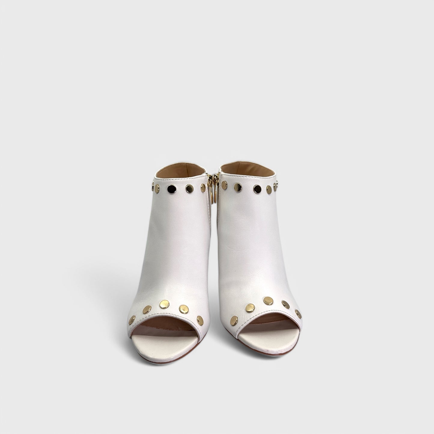 Vince Camuto VC-EDIA Heeled Sandals - 6M - Ivory Nappa Leather - Studded Zip Booties - NIB