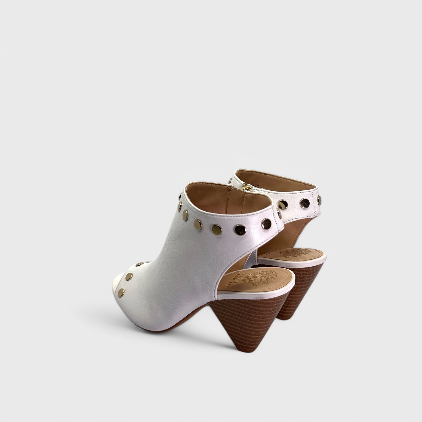 Vince Camuto VC-EDIA Heeled Sandals - 6M - Ivory Nappa Leather - Studded Zip Booties - NIB