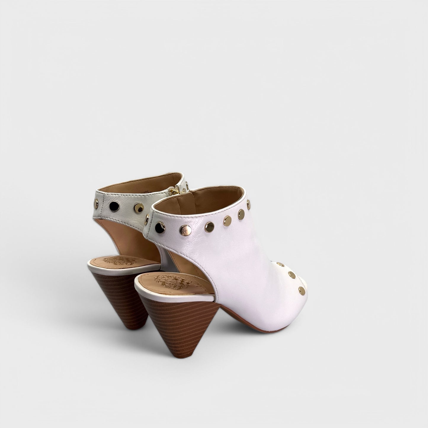 Vince Camuto VC-EDIA Heeled Sandals - 6M - Ivory Nappa Leather - Studded Zip Booties - NIB