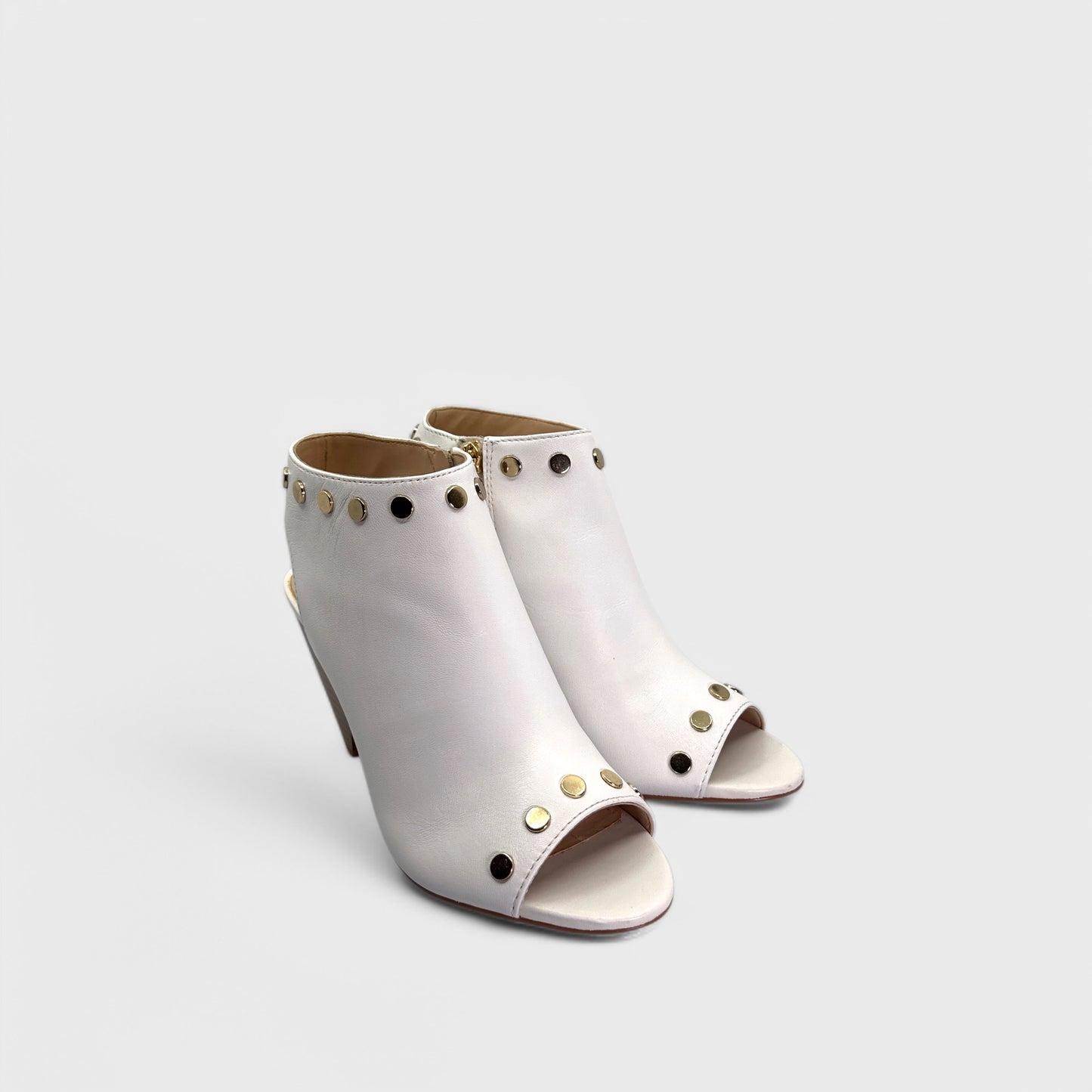 Vince Camuto VC-EDIA Heeled Sandals - 6M - Ivory Nappa Leather - Studded Zip Booties - NIB
