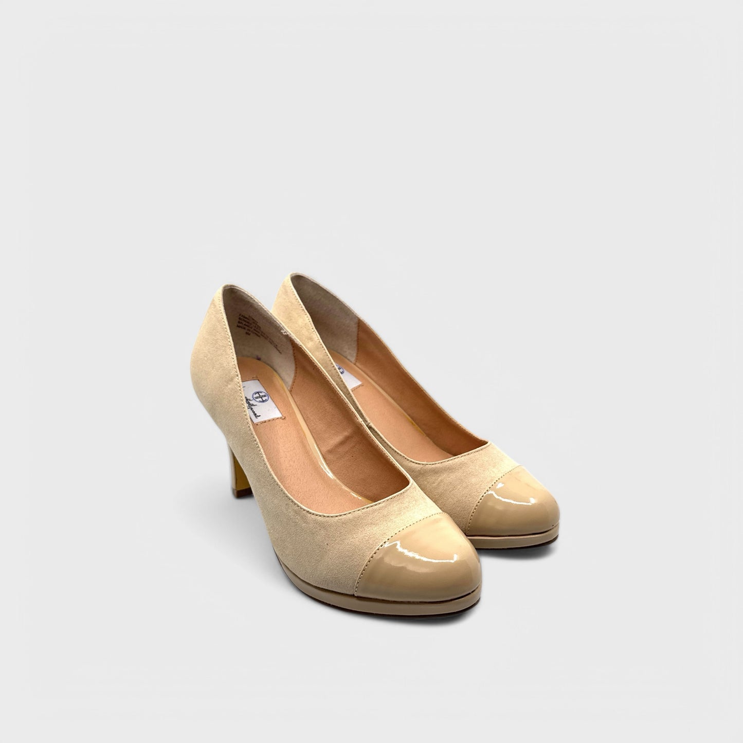 Hot In Hollywood Dress Heels - 6M - Sand Faux Suede - Cap Toe Round Toe Pumps - NIB