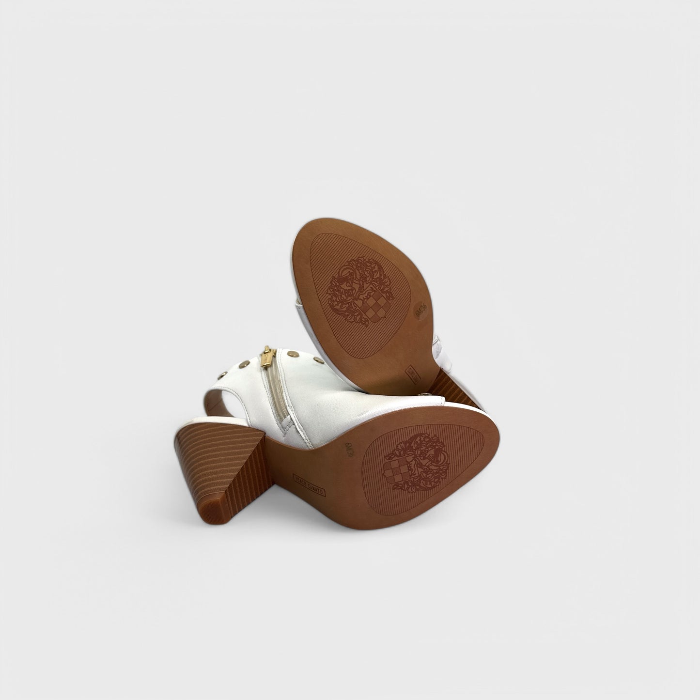 Vince Camuto VC-EDIA Heeled Sandals - 6M - Ivory Nappa Leather - Studded Zip Booties - NIB