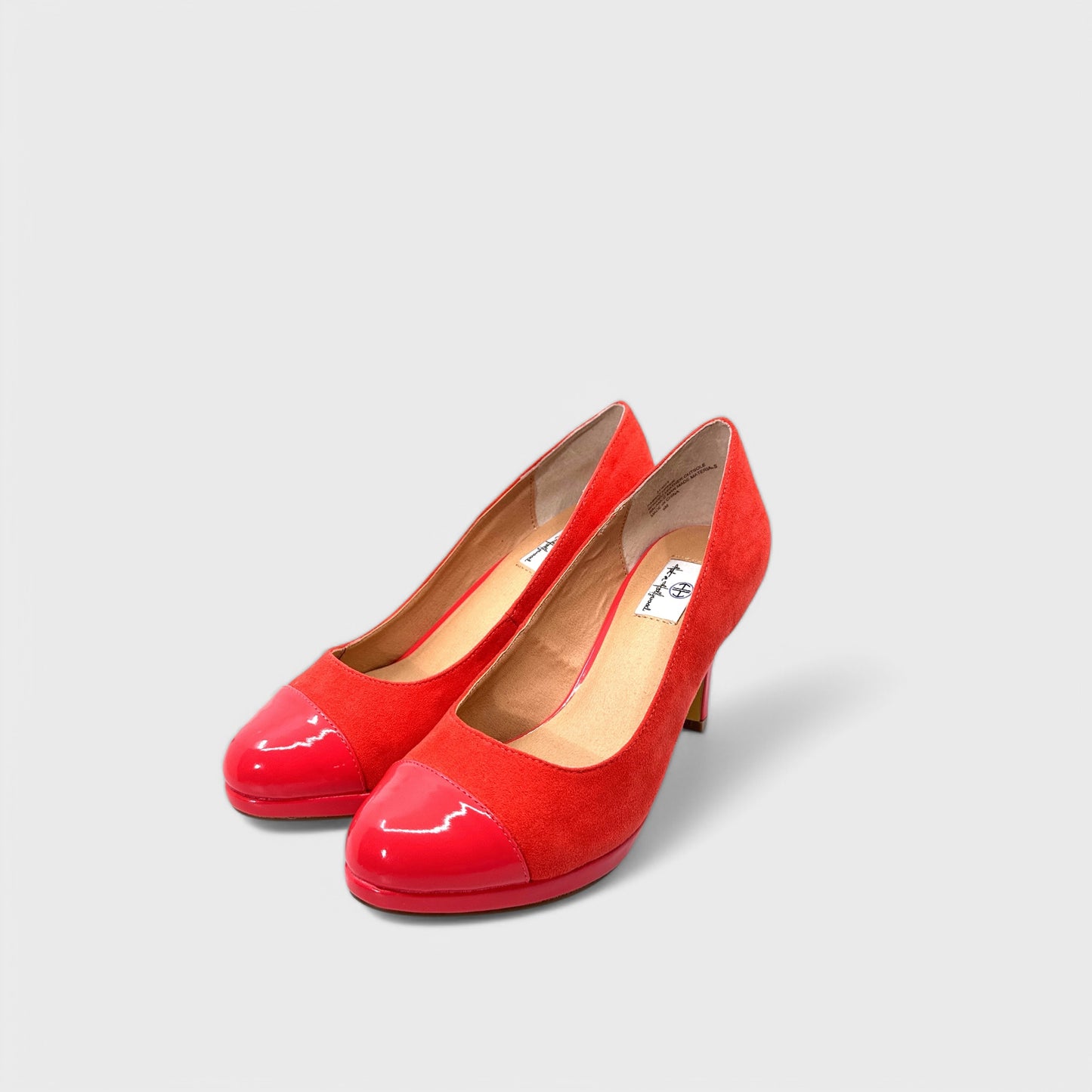 Hot In Hollywood Dress Heels - 6M - Coral Faux Suede - Cap Toe Round Toe Pumps - NIB