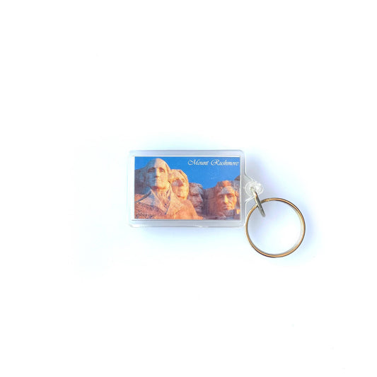 Vintage Mount Rushmore Travel Souvenir Keychain Key Ring Rectangle Clear Acrylic