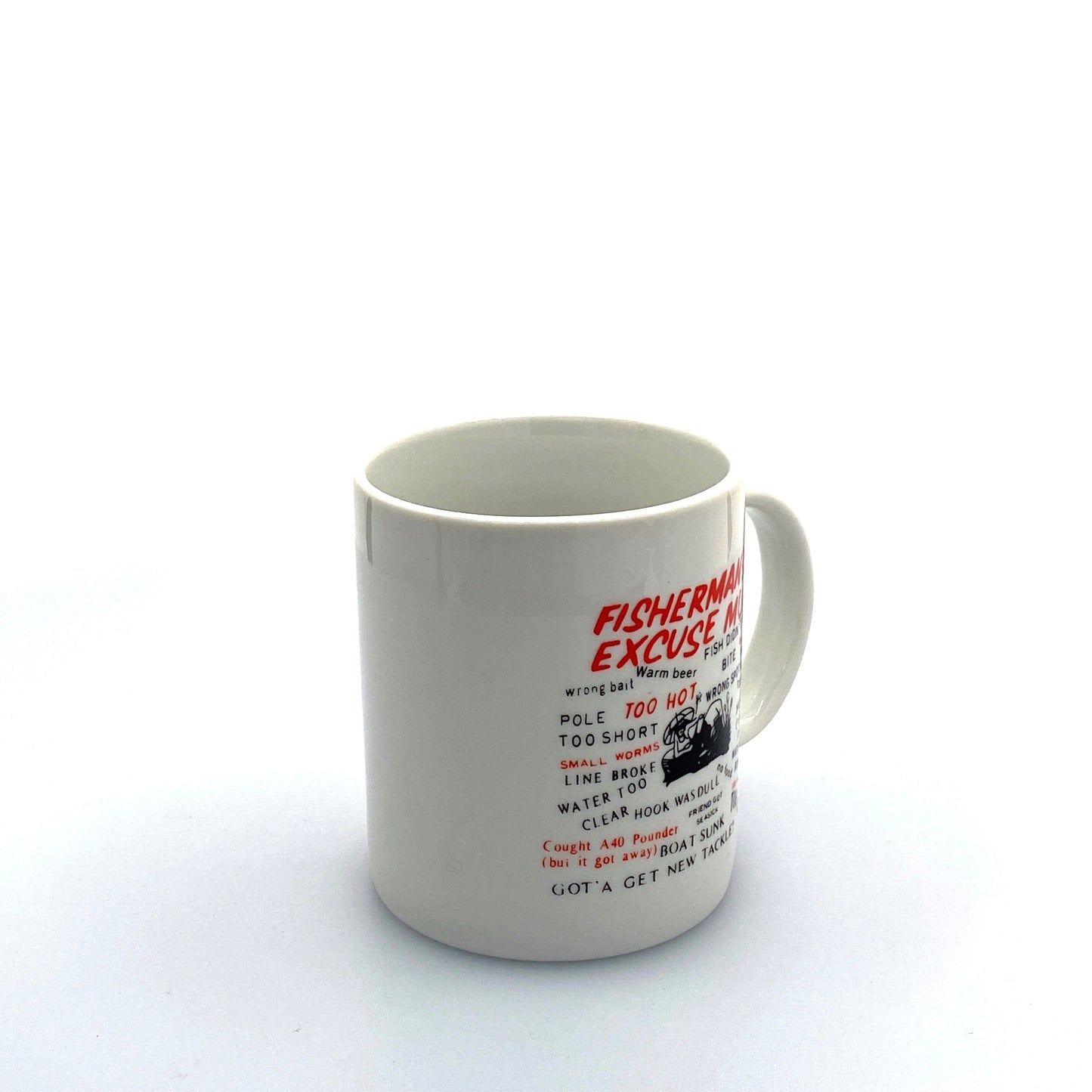 Novelty “Fisherman’s Excuse Mug” Humor White Ceramic Coffee Mug
