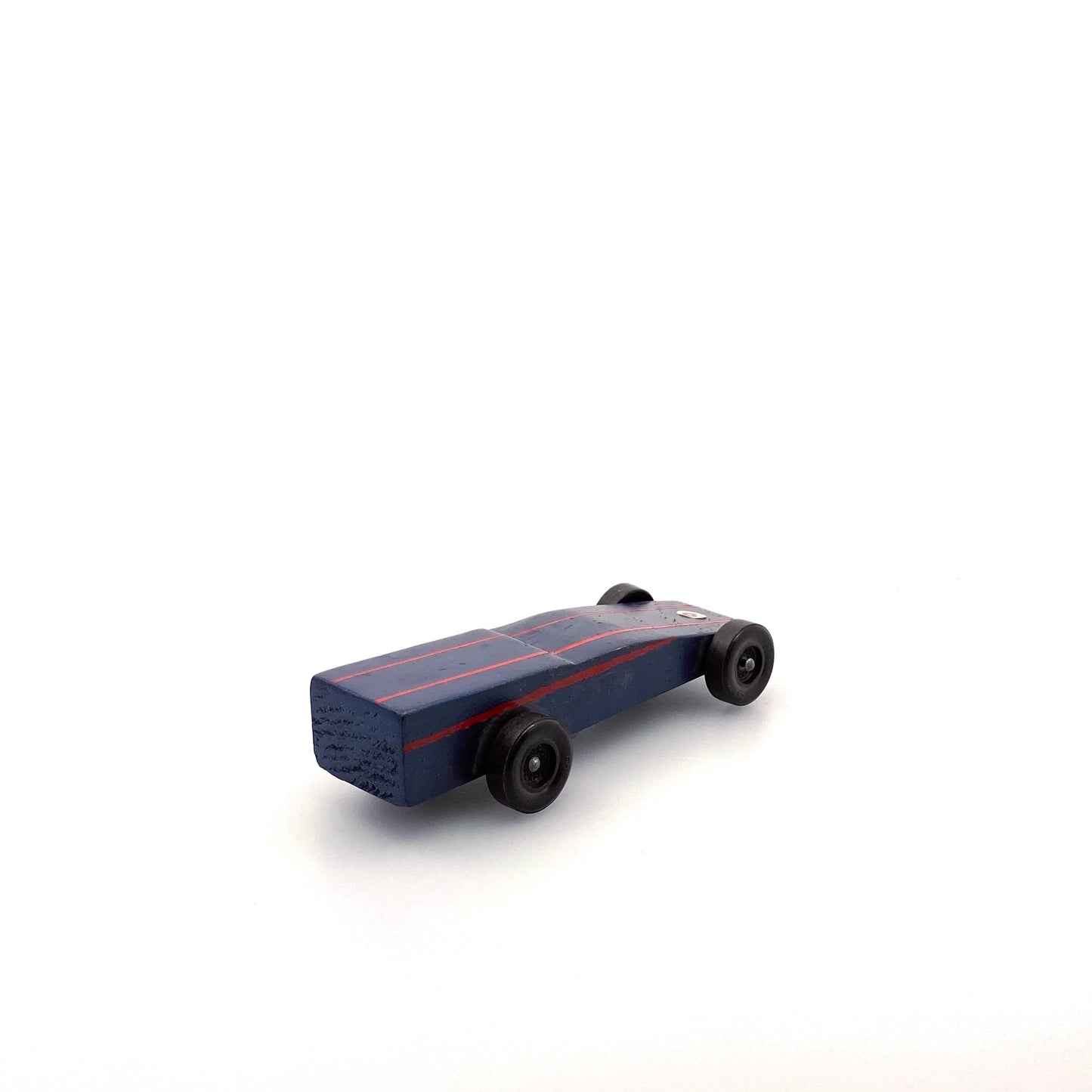 Vintage Pinewood Derby Car Wood Blue Red Stripes Pre-Owned