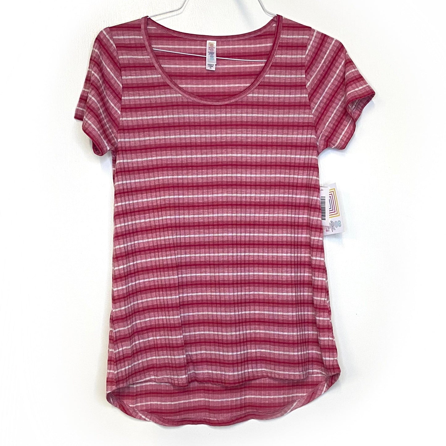 LuLaRoe Womens XS White/Red/Pink Striped Classic T S/s Top NWT