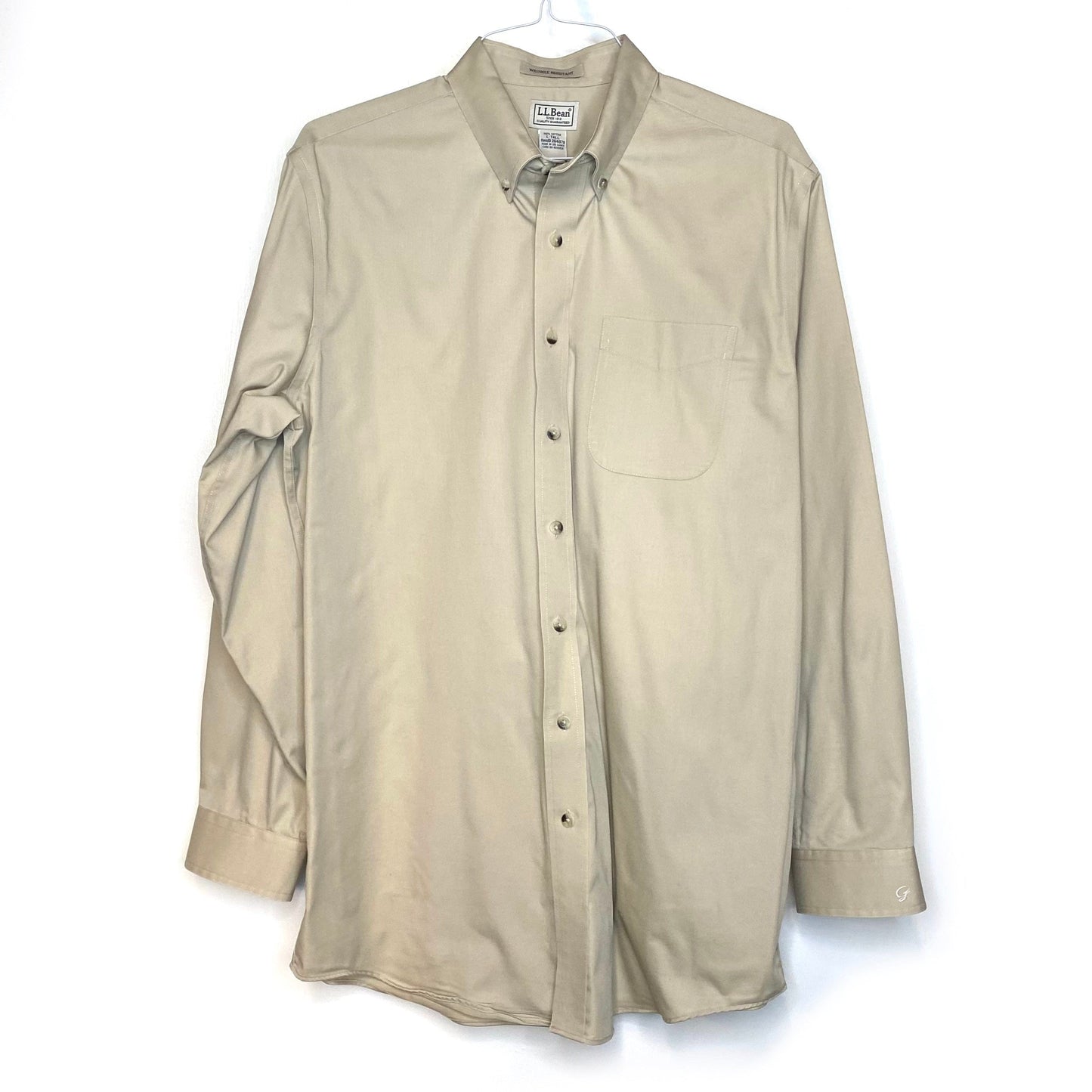 LL Bean Men's Beige Button-Down Dress Shirt - Size L Tall - Long Sleeve