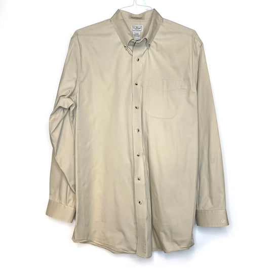 LL Bean Men's Beige Button-Down Dress Shirt - Size L Tall - Long Sleeve