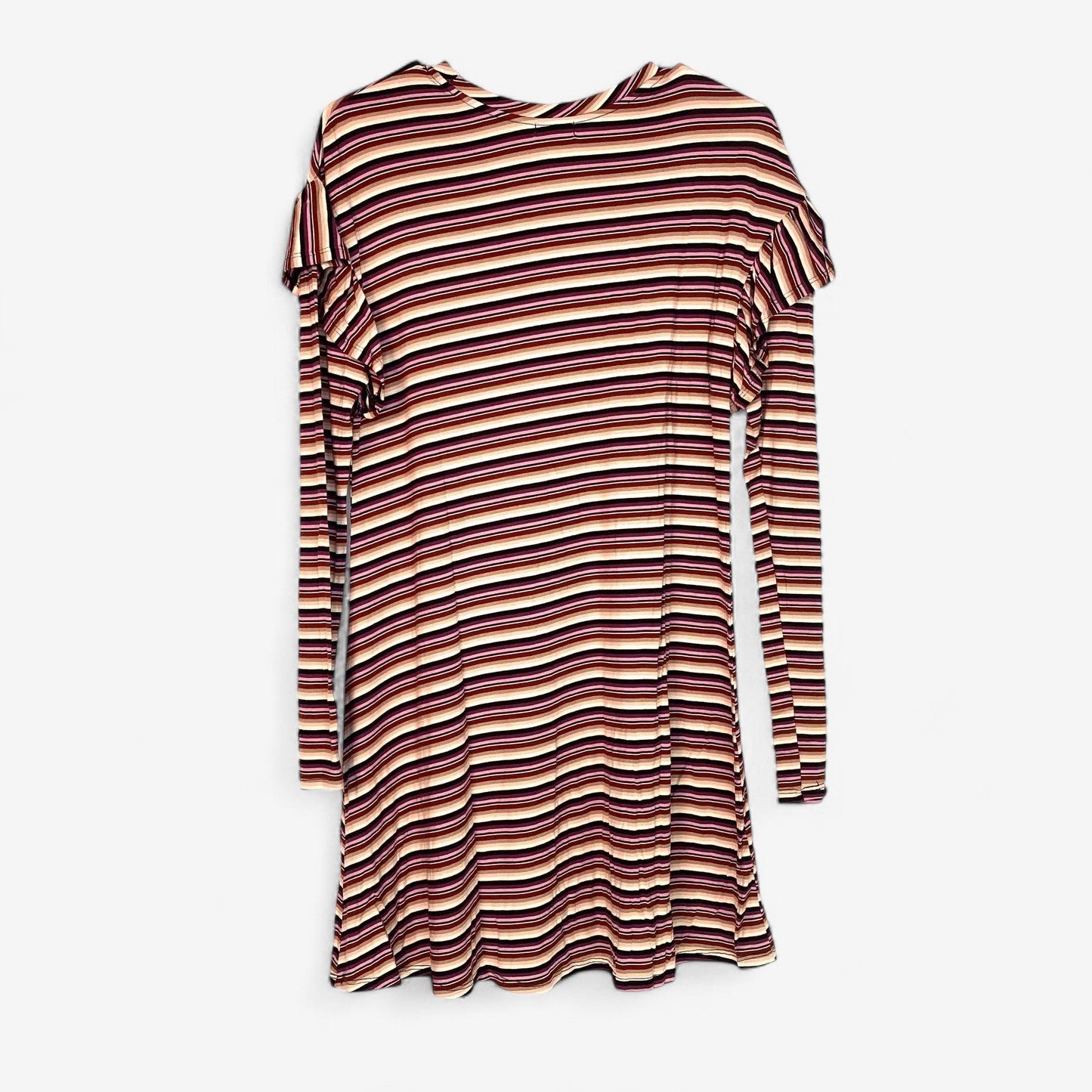 Love Fire Juniors' Plum Stripe Sweatshirt Dress - Ruffle Long Sleeve Swing - Size XS - New with Tags