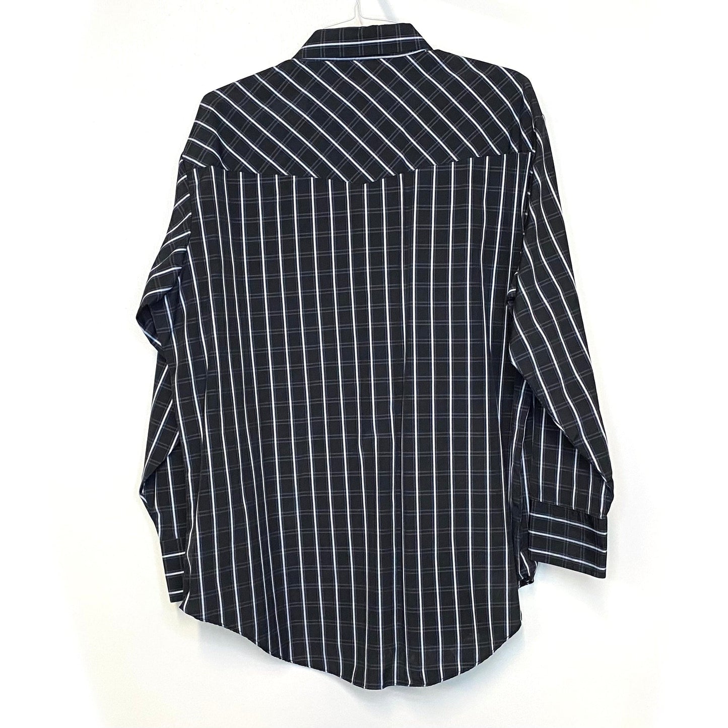 Vintage Ely Cattleman Men's Black and White Striped Plaid Western Pearl Snap Shirt - Size XXL - Long Sleeve
