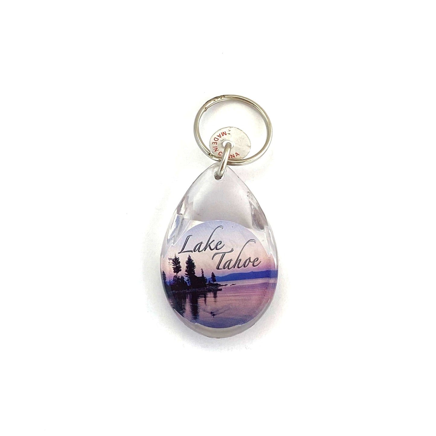 Vintage Lake Tahoe Travel Souvenir Keychain Key Ring Teardrop Clear Acrylic