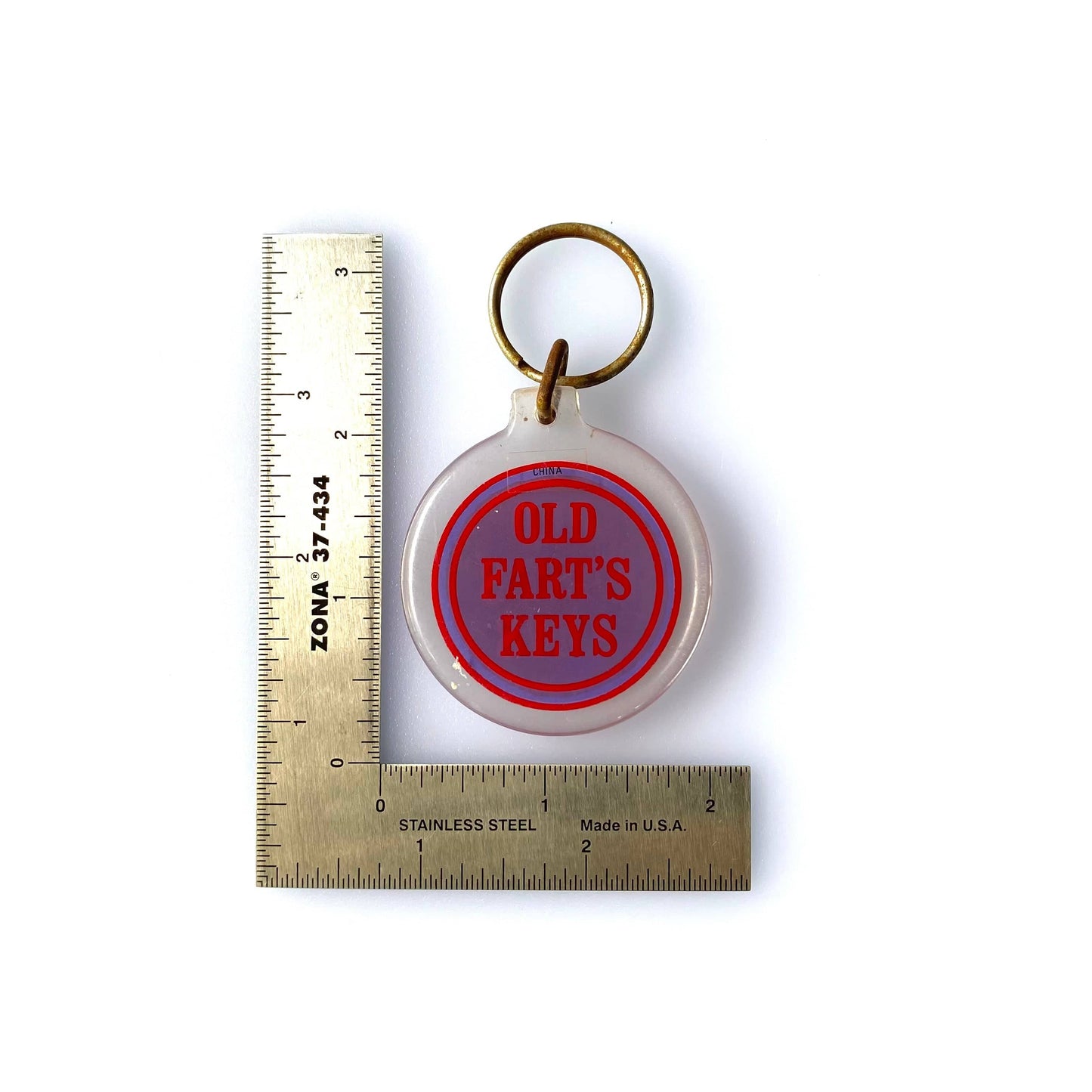 Vintage Novelty “Old Farts Keys” Keychain Key Ring Round Acrylic Humorous