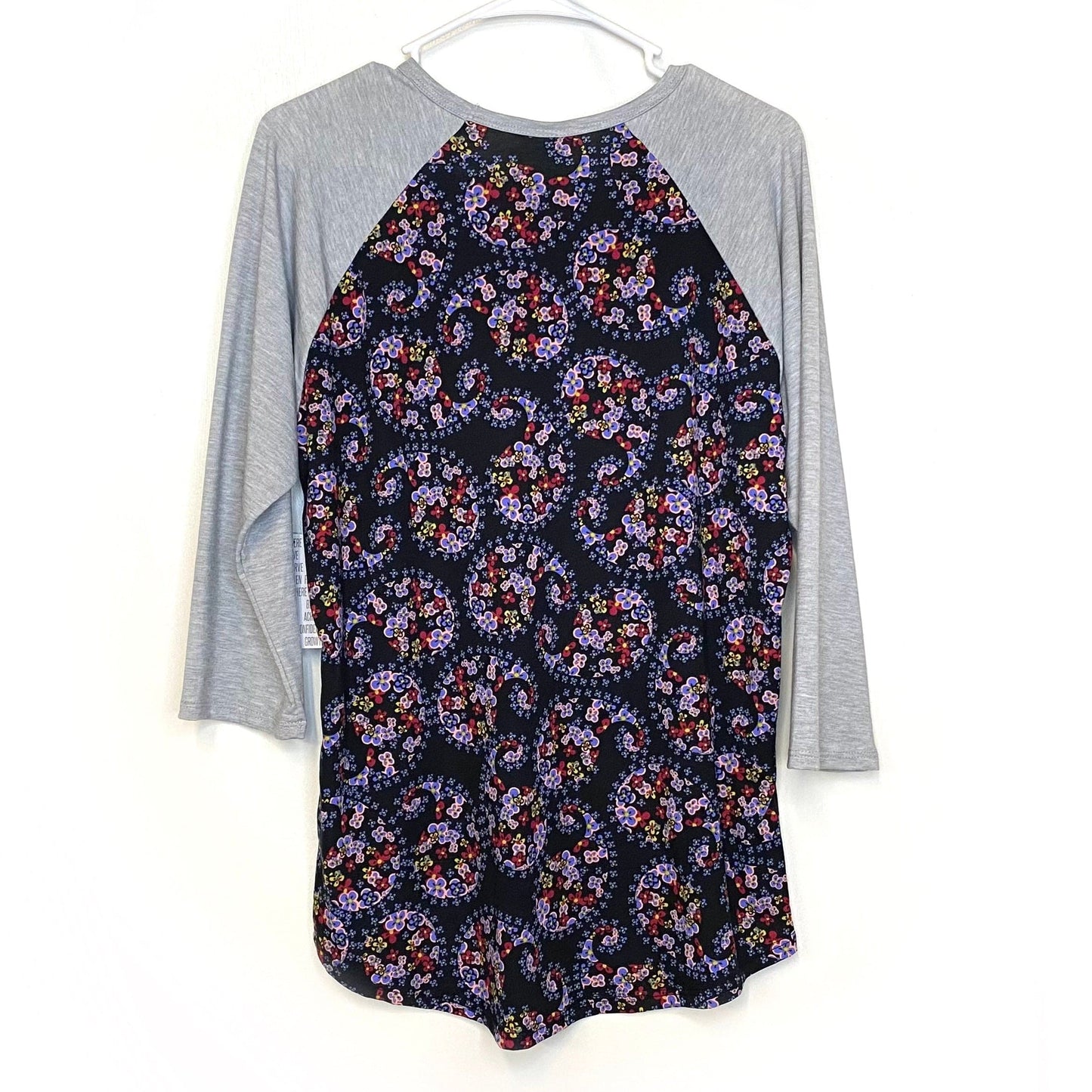 LuLaRoe Unisex L Blue/Red/Black Randy Floral/Paisley Raglan T-Shirt ¾ Sleeves NWT