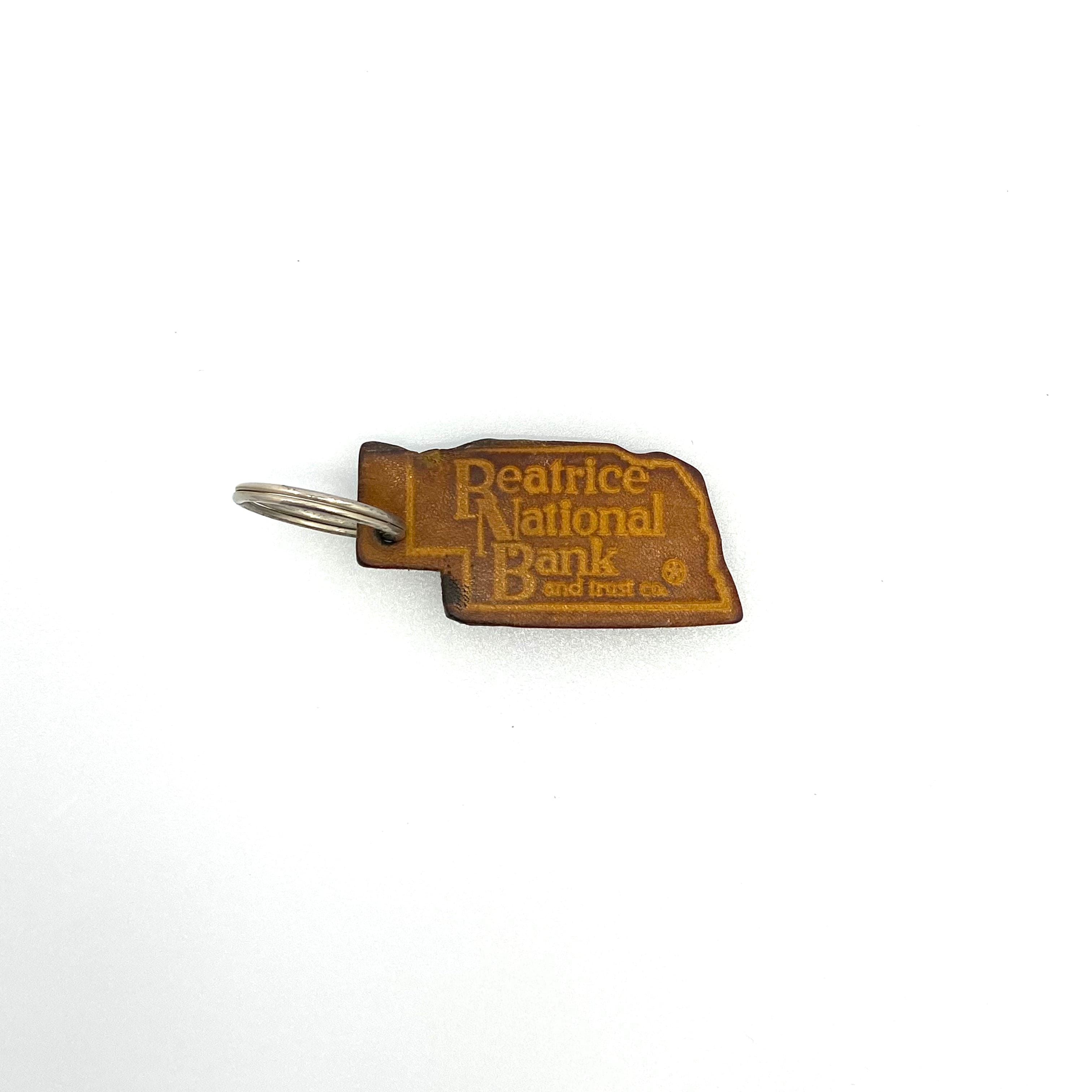 Vintage Beatrice National Bank Leather Nebraska Keychain Key Ring Tag