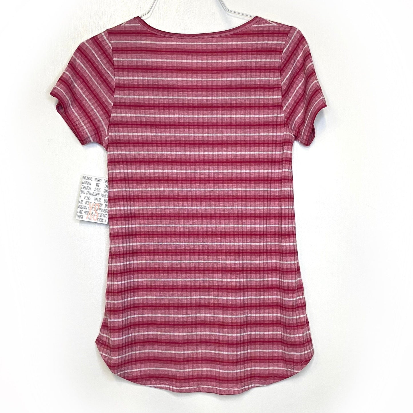 LuLaRoe Womens XS White/Red/Pink Striped Classic T S/s Top NWT