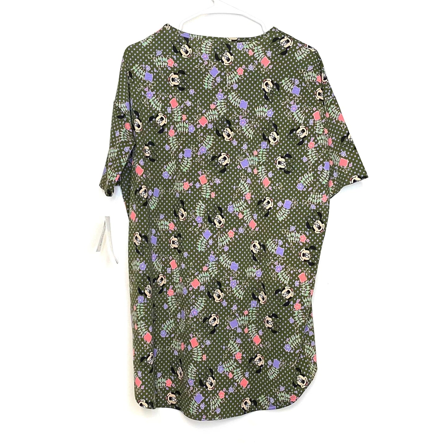 LuLaRoe Disney | Floral/Polka Dot Minnie Mouse Irma S/s Tunic Top | Color: Green/Purple | Size: XS (2-4) | NWT