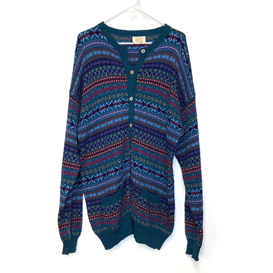 Vintage Northern Isles Men's Multicolor Hand-Knit Cardigan Sweater - Size L