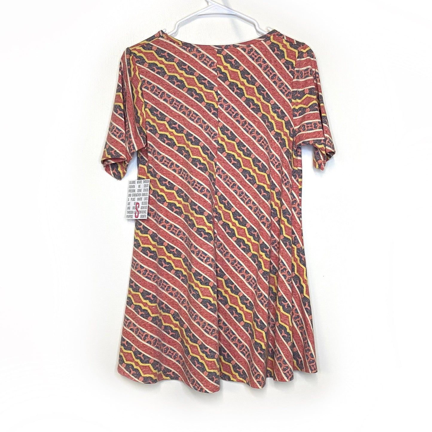 LuLaRoe Womens S Heather Red Geometric/Striped Perfect T Swing Top S/s NWT