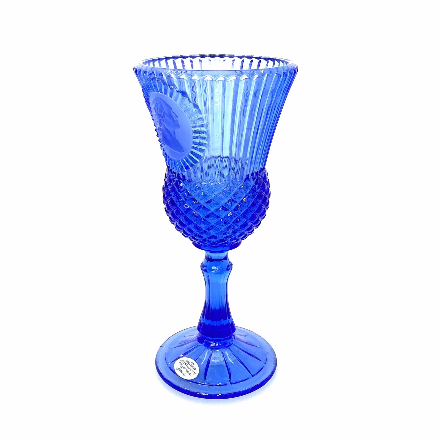 Vintage Avon by Fostoria 8” Glass Candle Holder Cobalt Blue MARTHA & GEORGE WASHINGTON 1976, Set of 2