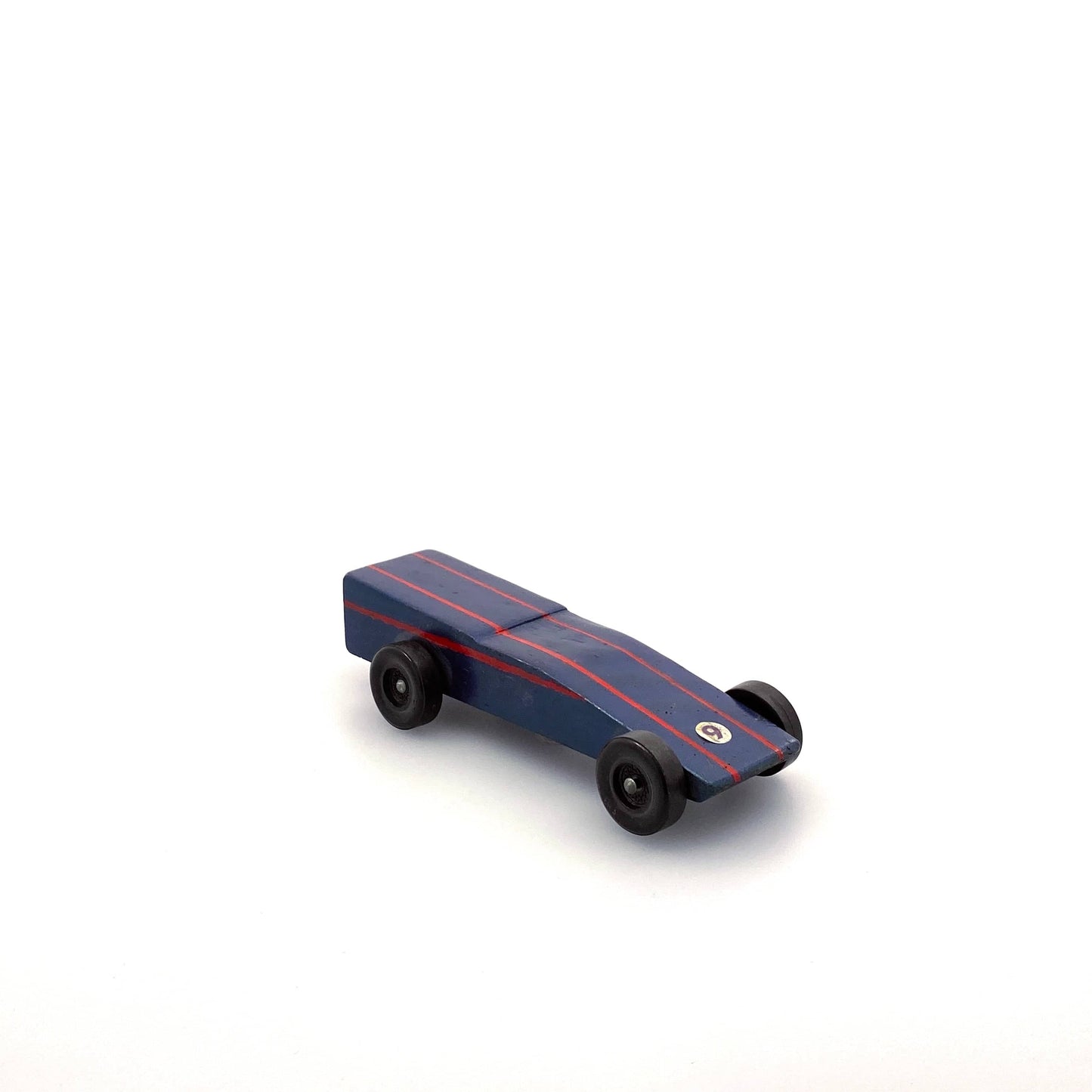 Vintage Pinewood Derby Car Wood Blue Red Stripes Pre-Owned