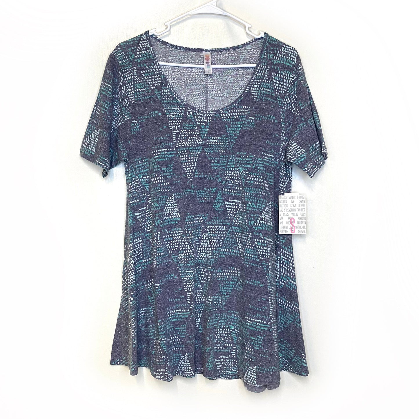 LuLaRoe Womens S Heather Gray Abstract Perfect T Swing Top S/s NWT