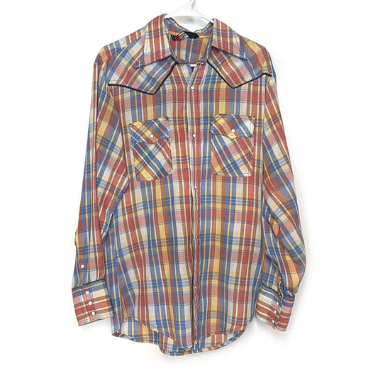 RARE Levi’s Fresh Produce Carrot Orange/Blue Plaid Shirt Size L Western Shirt L/s Pre-Owned