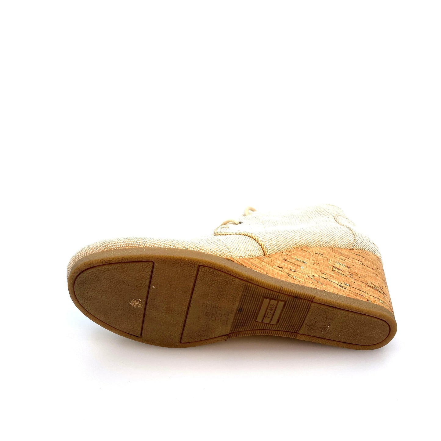 Toms Womens Desert Wedge Ankle Bootie Silver-Beige Canvas Cork Lace-Up