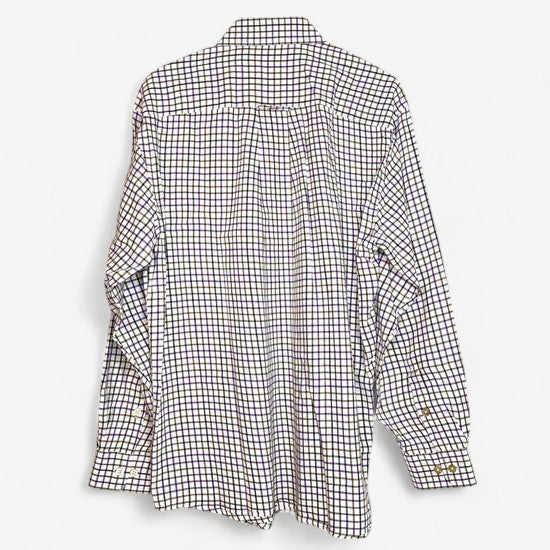 Orvis Men's Size M White, Brown, and Purple Box Check Long Sleeve Dress Shirt