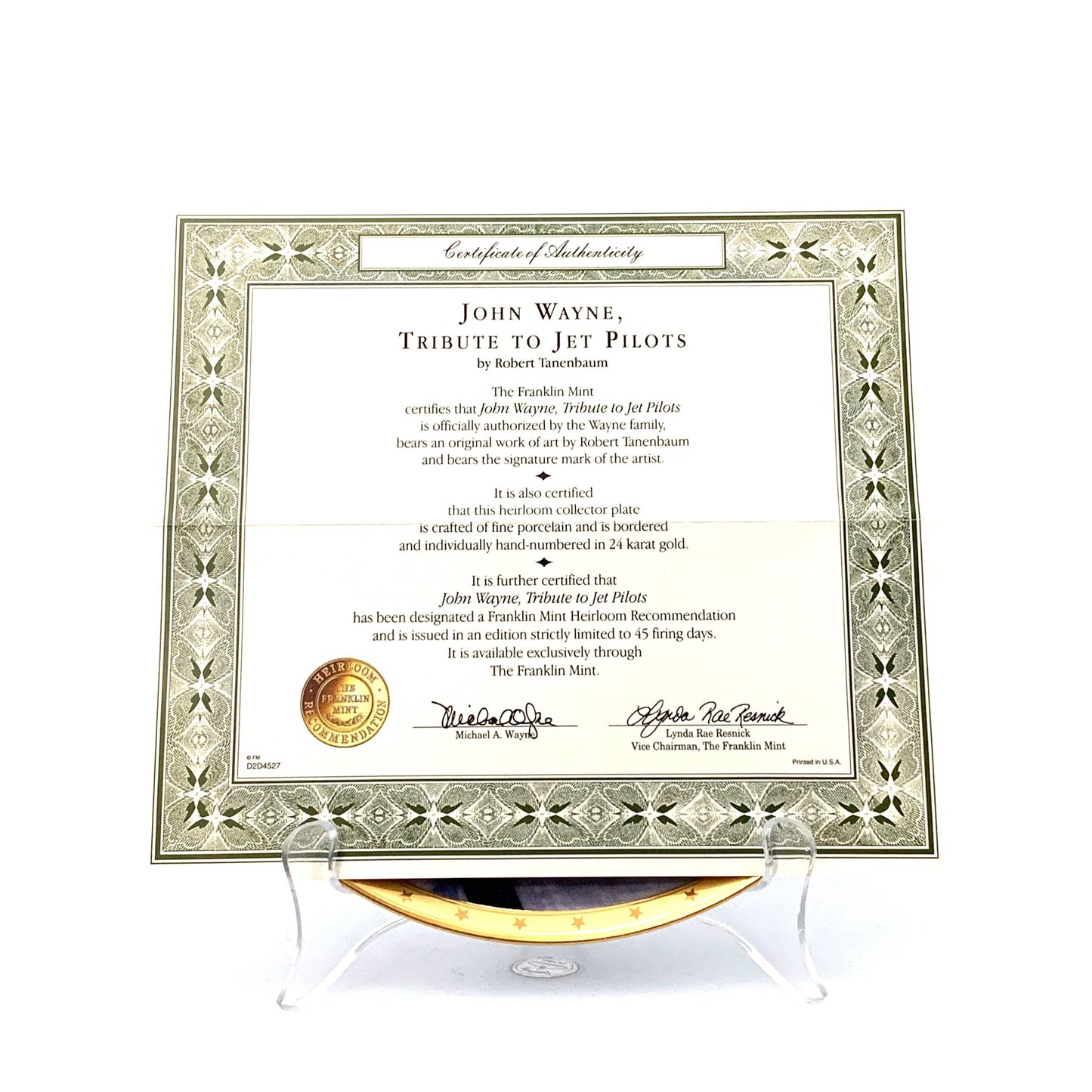 John Wayne | Tribute To Jet Pilots | Franklin Mint Collectors Plates Series | 8 in.