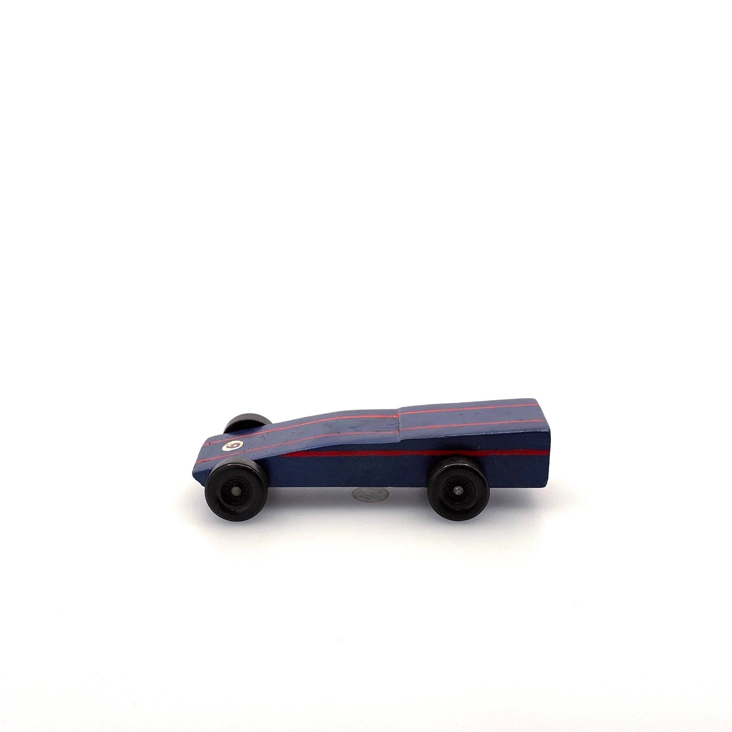Vintage Pinewood Derby Car Wood Blue Red Stripes Pre-Owned