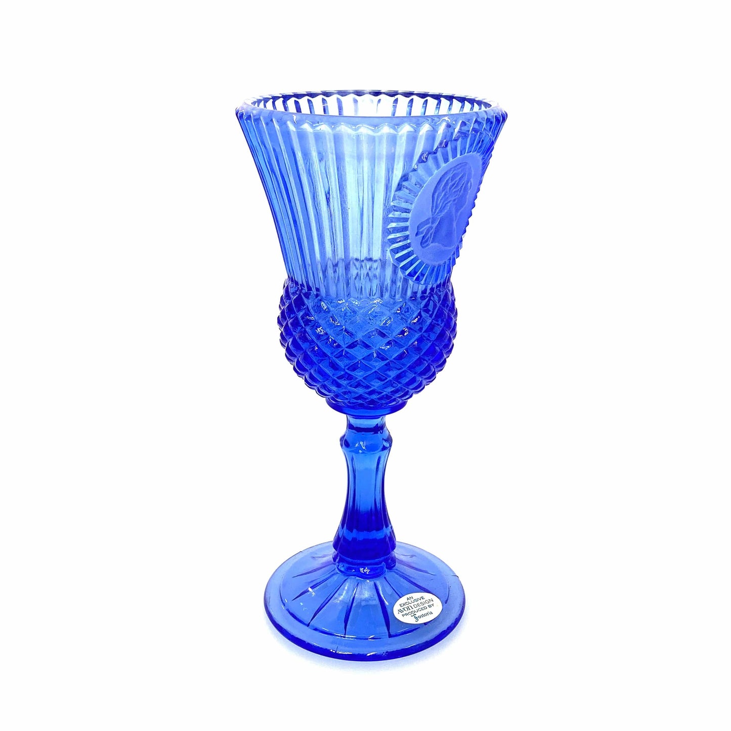 Vintage Avon by Fostoria 8” Glass Candle Holder Cobalt Blue MARTHA & GEORGE WASHINGTON 1976, Set of 2