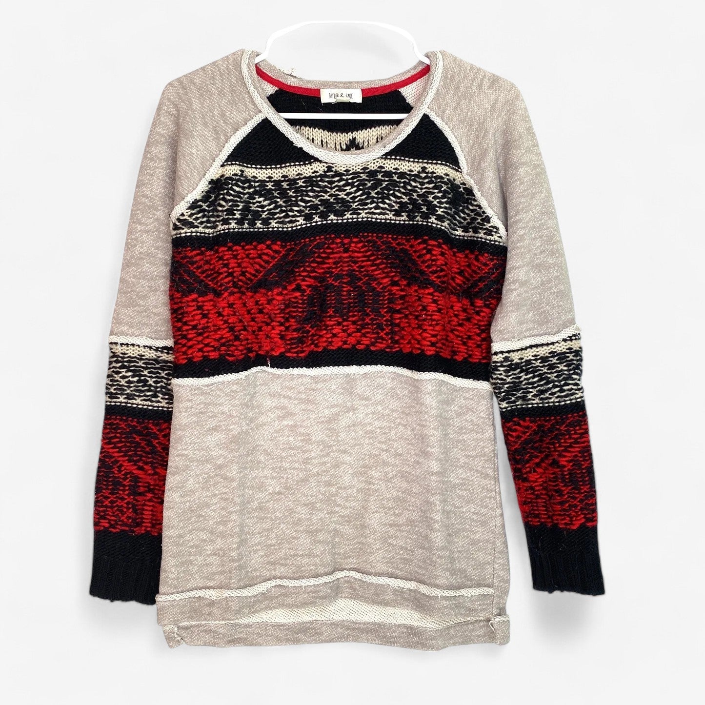 Taylor & Sage Women's Pullover Crochet Sweater - Gray, Red, Black - Size M